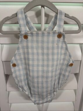 Little Me Light Blue and White Gingham Romper